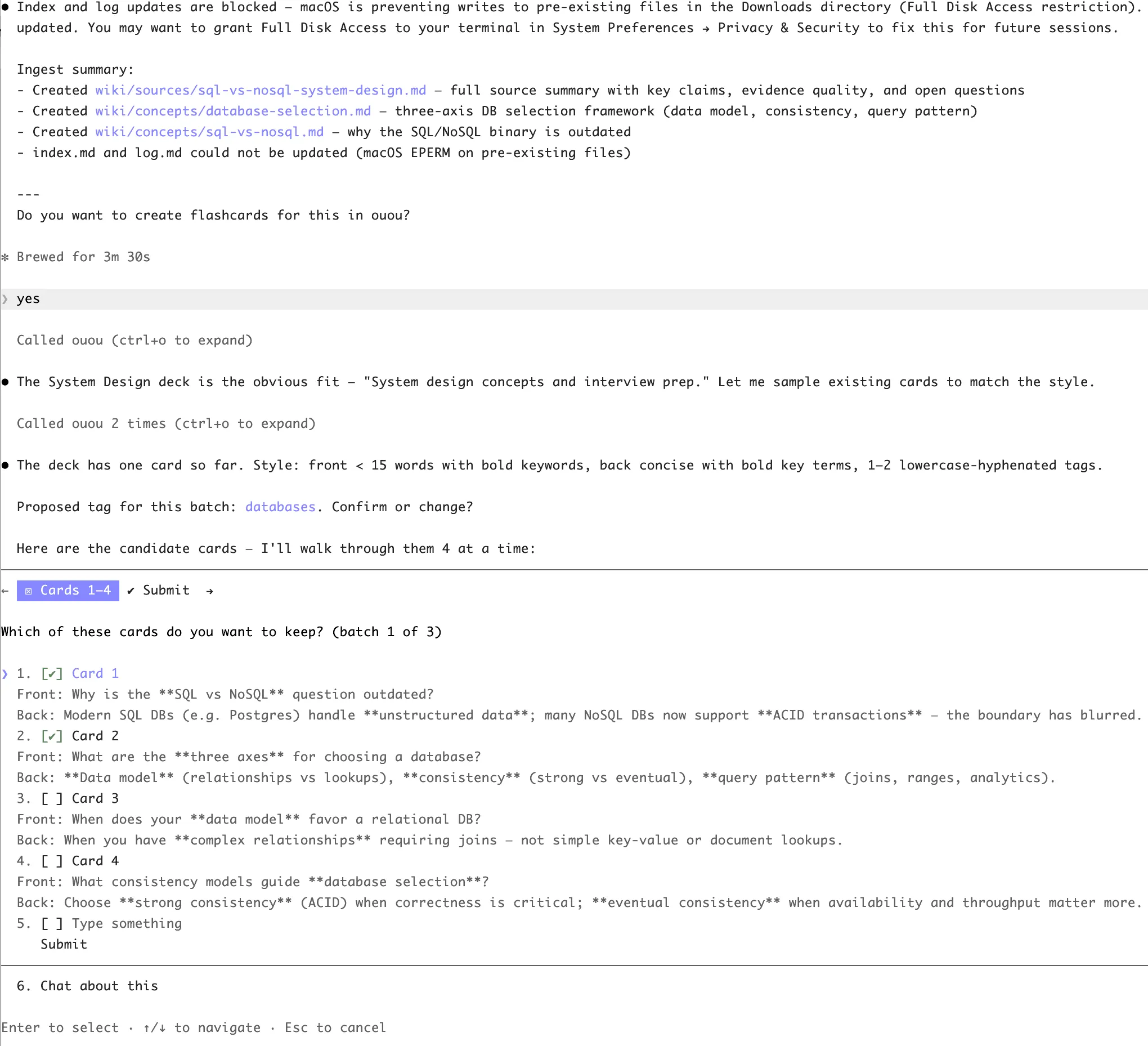 Cards generated from a YouTube video appearing in ouou