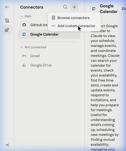 Add custom connector menu
