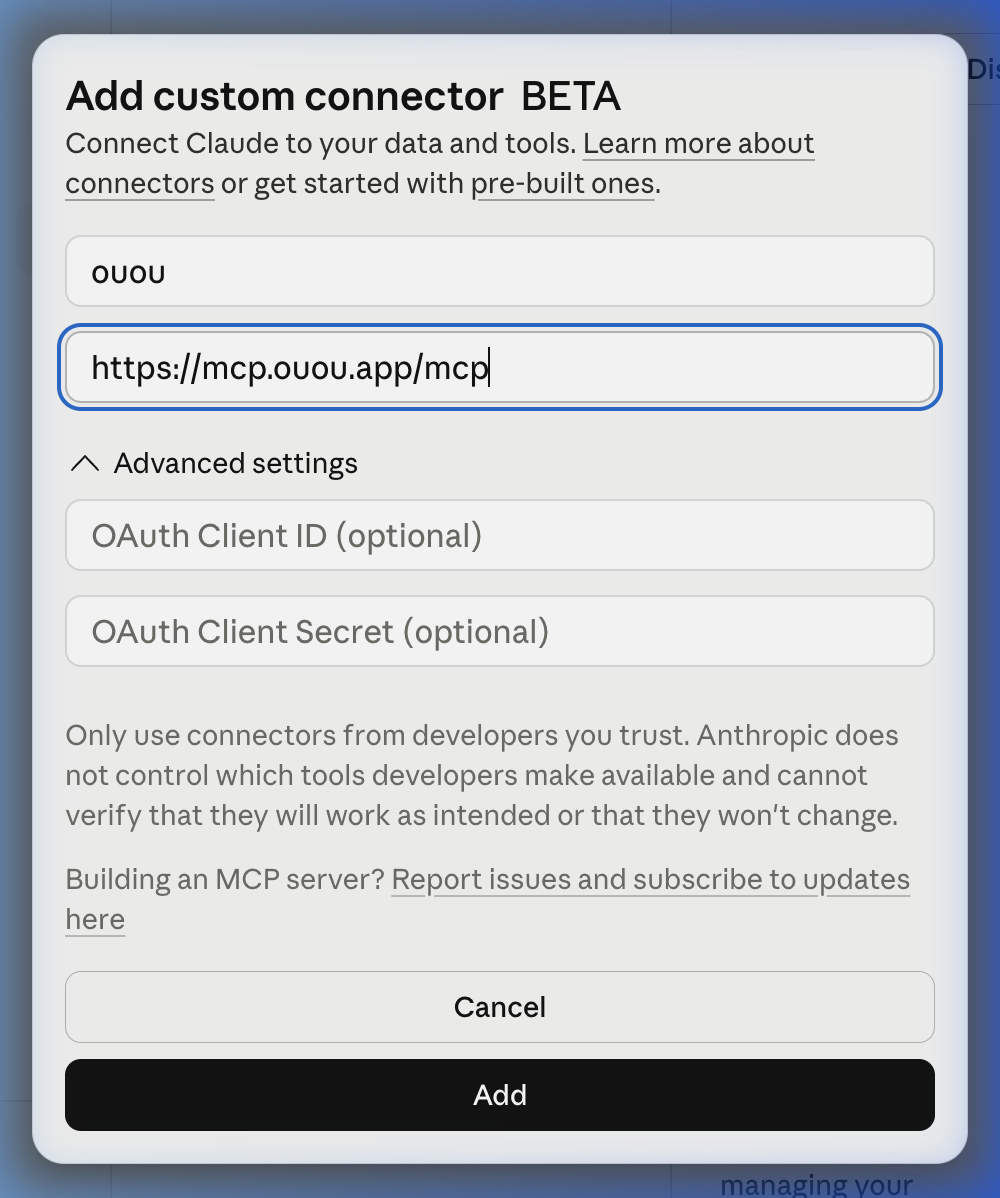 Custom connector dialog filled