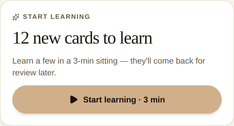The first-run banner inviting a new user to start learning their new cards